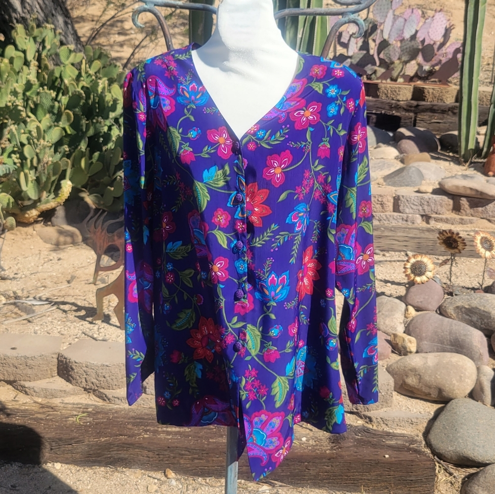 Vintage 80s/90s Floral Asian Style Blouse